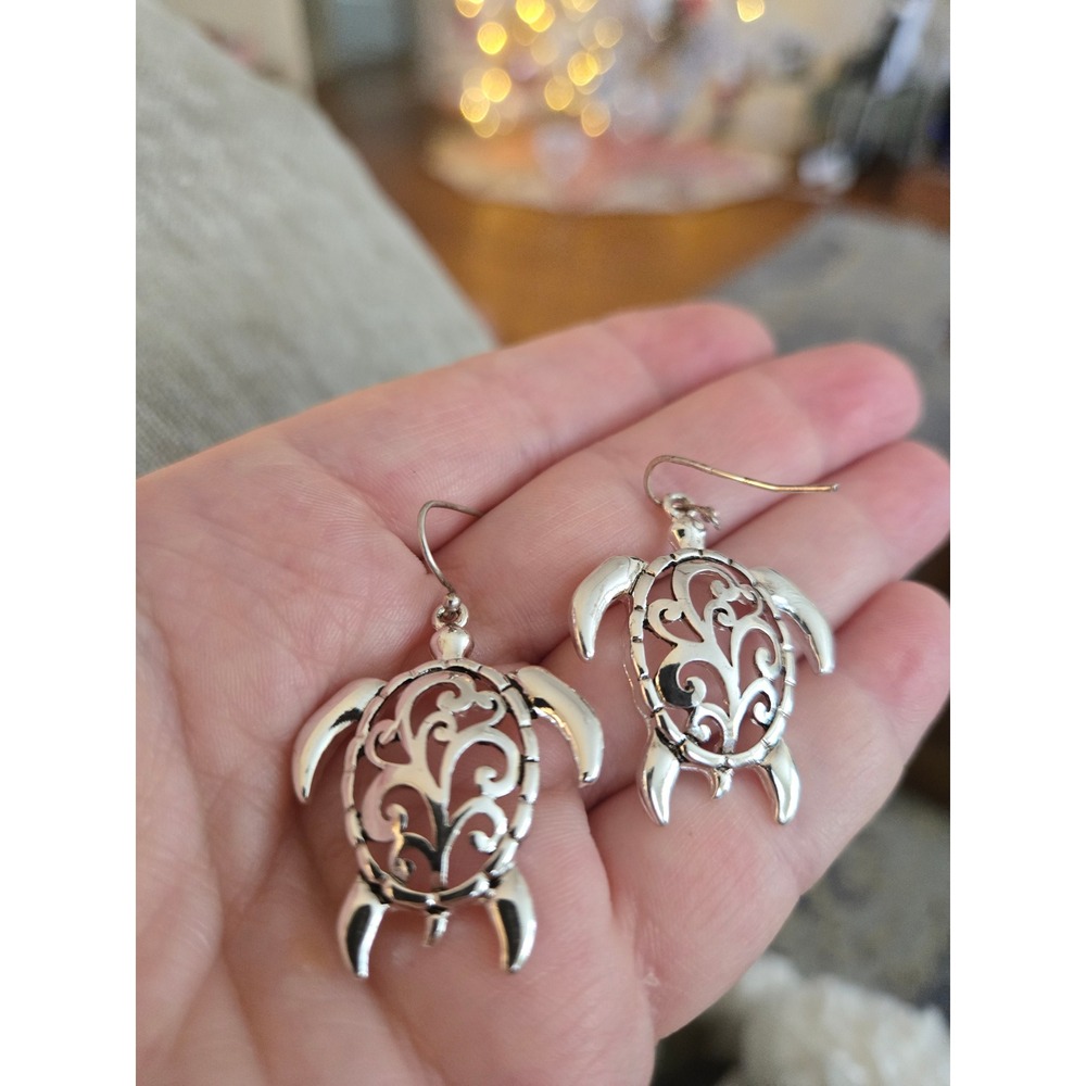 Turtle Earrings Silverplated Dangle